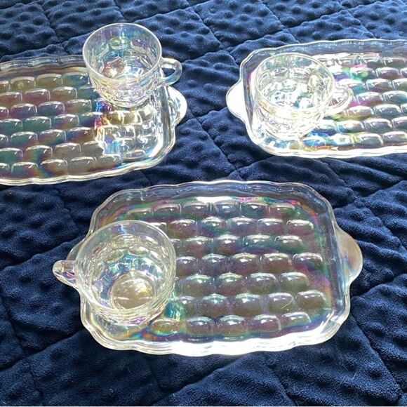 Vintage 1960s FEDERAL GLASS Colonial Iridescent 6 Piece Snack Set MCM kids vtg - Picture 1 of 6